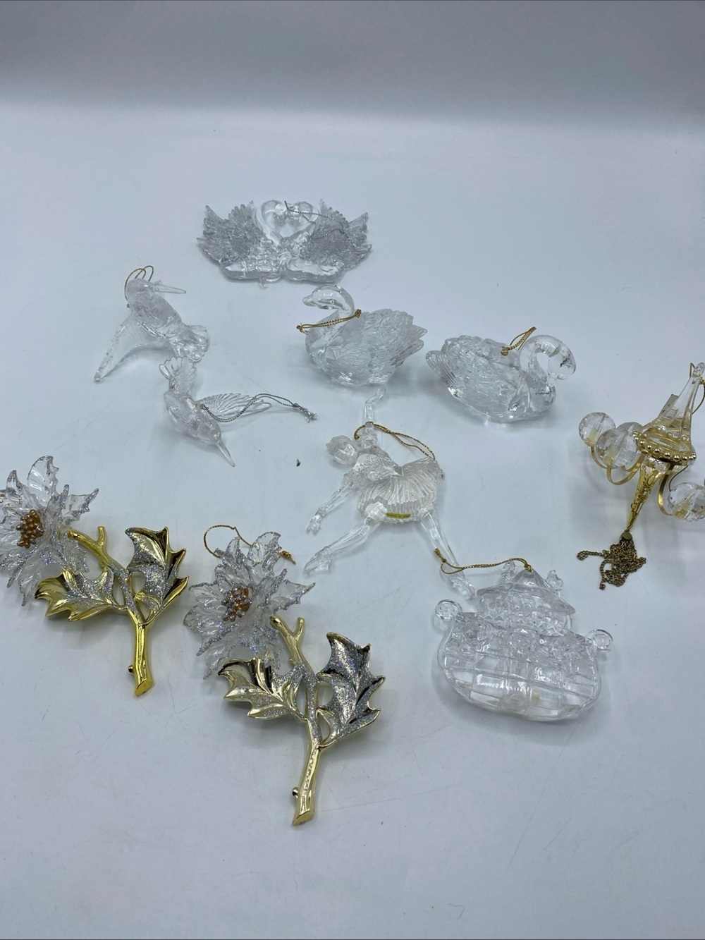 Clear Acrylic Christmas Tree Ornaments Holiday Humming Swan Birds Flower Noah’s